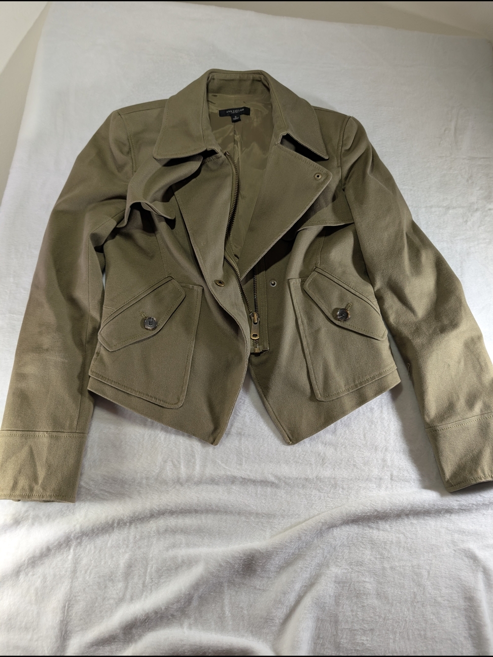Ann Taylor Olive Utility Cropped Jacket Gorpcore Military Corquett